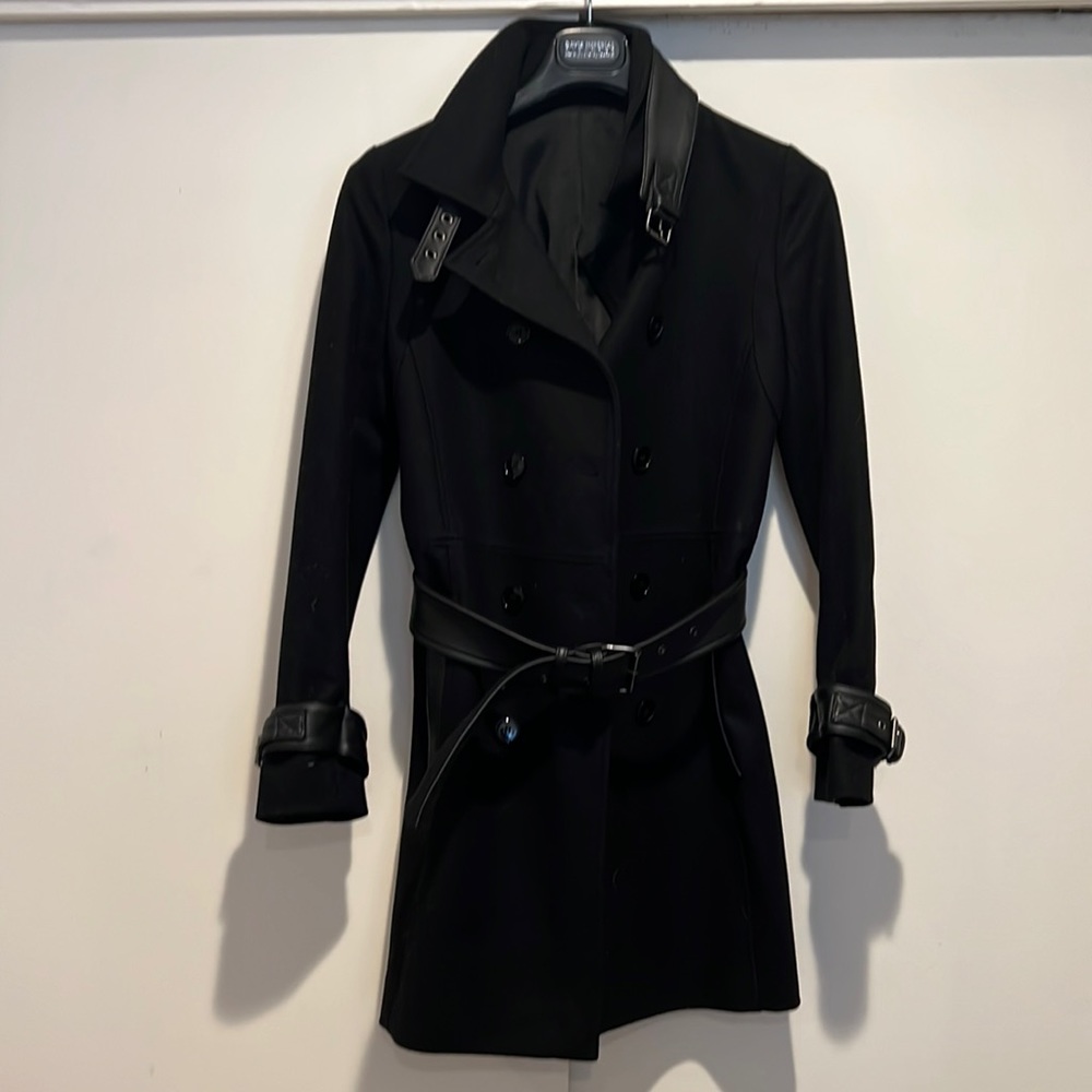 The Kooples Wool with Leather Trench Coat
